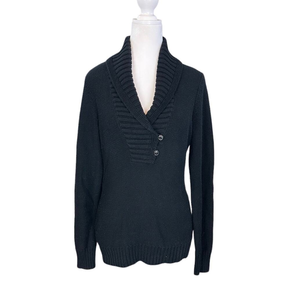 Lauren Ralph Lauren Y2K Knit Pullover Shawl Collar Sweater Black Size Medium